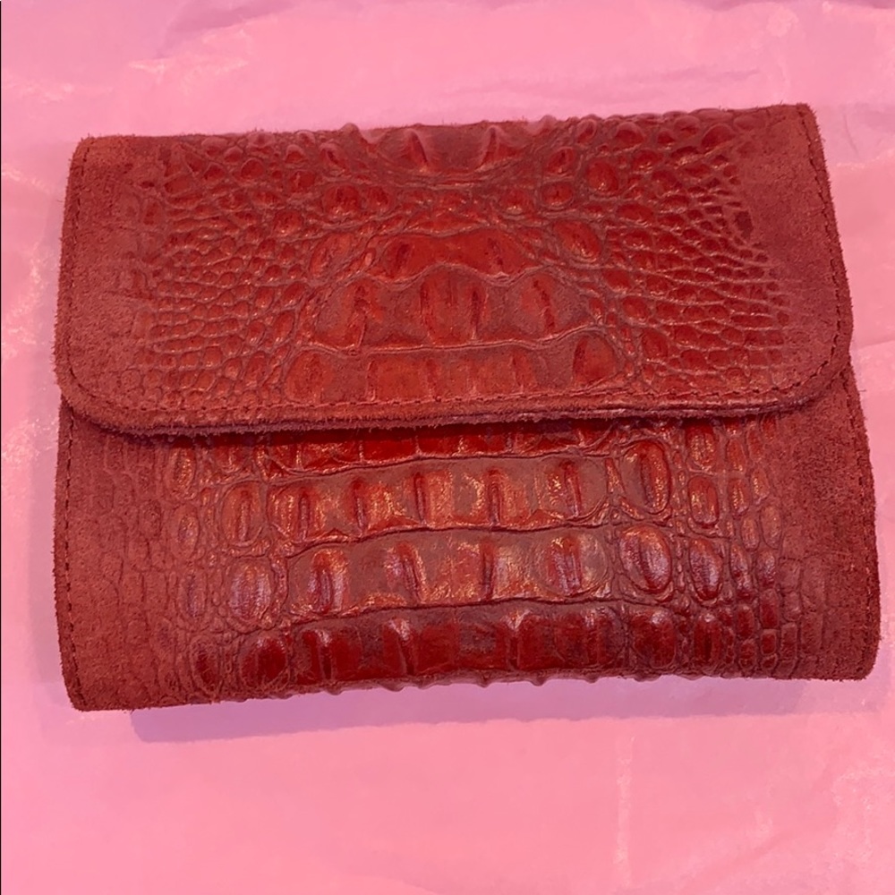 Red croc and suede clutch